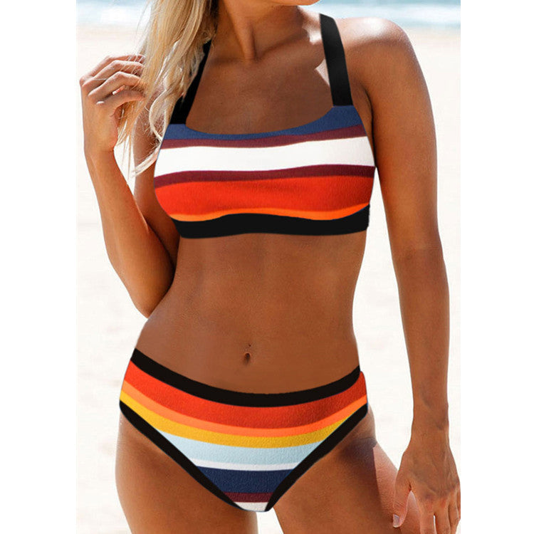 Swimsuit Print Triangle Split  Bikini