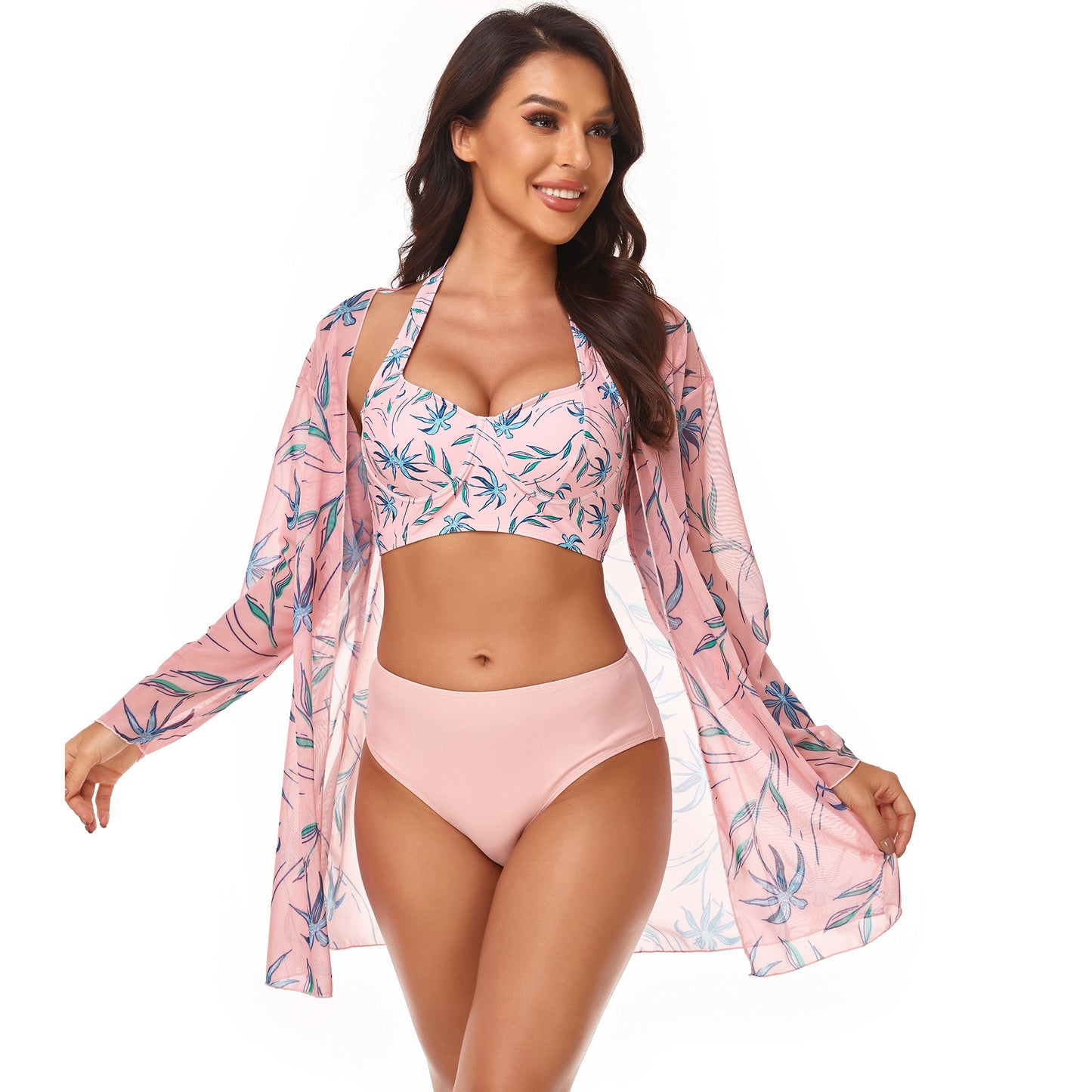 New Bikini Three Piece Beach Cover Up Hard Wrap Swimsuit Women