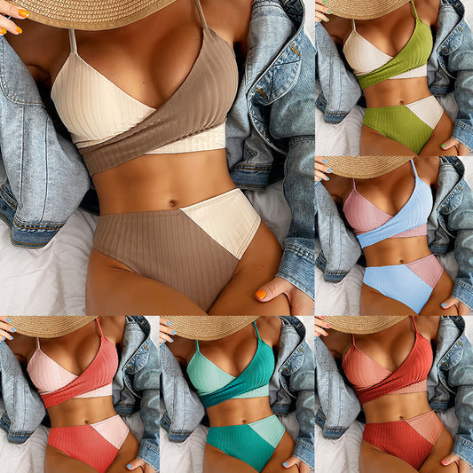 Thick Pit Strip Cross Straps High Waist Bikini Sexy Swimsuit