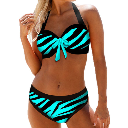 New Bikini Split Swimsuit Chest Tie Print