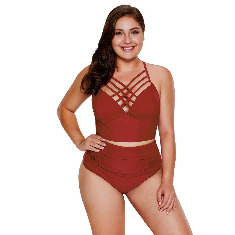 Tube top with multiple straps high waist swimsuit with steel support chest pad split