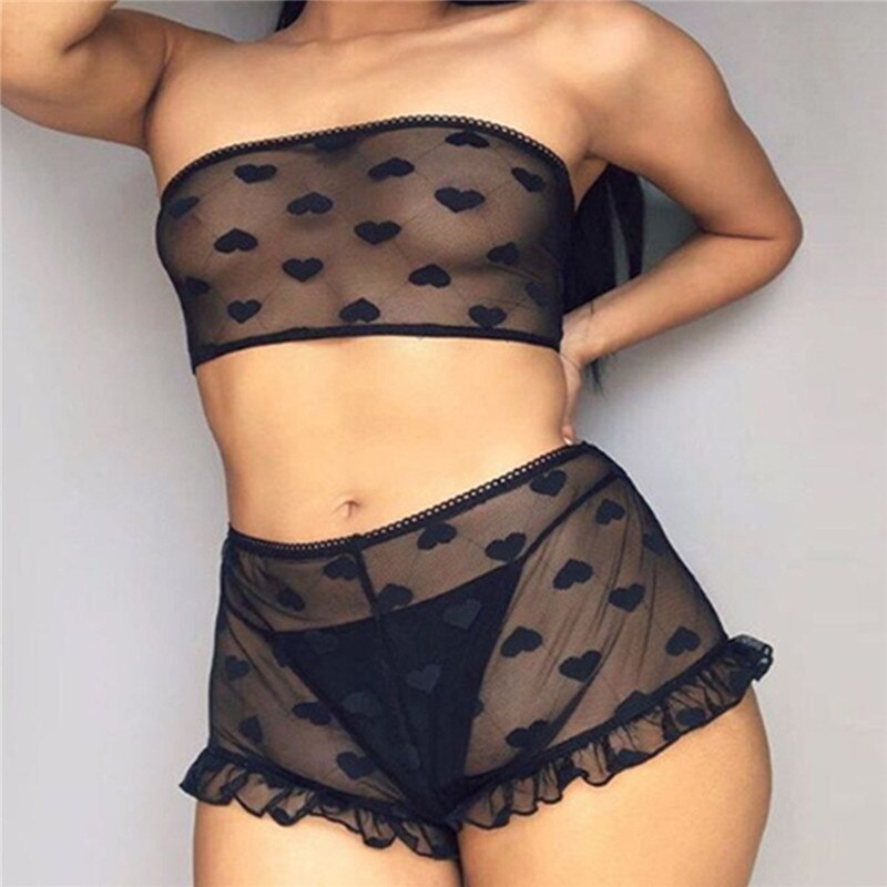 Mesh Sheer  Sexy Lingerie Nightwear Bra Briefs Set