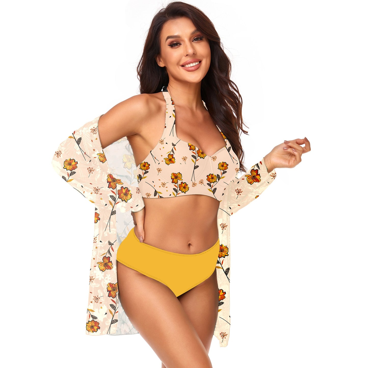 New Bikini Three Piece Beach Cover Up Hard Wrap Swimsuit Women