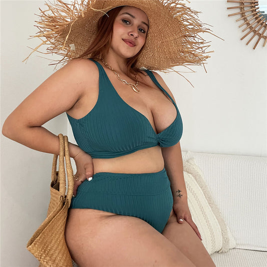 Woman Bandage Swimsuit Solid Color Plus Size Bikini